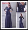 2015 Royal Blue Chiffon Prom Dresses Pleated Appliques Floor Length Three Quarter Sleeve BY034 Dhyz 016381068