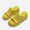 HBP Non-Brand New Arrival Fashion Trendy Women Denim Slippers Wedges Heel Platform Sandals