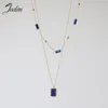 Chains Joolim Jewelry Wholesale Waterproof Elegant Lapis Lazuli Tube Bead Pendant Handmade Chain Stainless Steel Necklace For Women