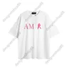 Tik Tok Influencer Mesmo Designer Marca Puro Algodão Rosa Carta Impressão Algodão Tripulação Pescoço Solto Manga Curta T-shirt Amantes de Homens e Mulheres