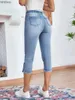 Jeans da donna 2023 Estate nuove donne elastico in vita al polpaccio Jeans moda alta elasticità slim denim pantaloni a matita casual skinny jeansC24318