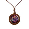 Pendentif Colliers Style Galaxy Nébuleuse Espace Terre Verre Cabochon Bois Collier Bijoux Pour Femmes Hommes Ami Cadeau