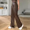 Kvinnors byxor 2024 Spring Summer Pu Wide Leg High midja Solid Color Fashion Leather Streetwear Casual Trousers for Female