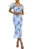 Vestidos casuais mulheres verão fishtail vestido floral ruched bodycon manga curta backless midi praia cocktail streetwear