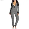 Sexy Pyjamas Abdl Onesie Plaid Print Button-down-Vorderseite Funktioneller V-Ausschnitt geknöpfter Flap-Overall Combinaison Pyjama Femme Sexy 24318