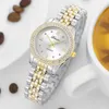Armbandsur retro high-end kvinnors klocka med diamant inlagd fyrkantig stål strip strass kvarts