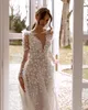 Wedding Dress Gorgeous Lace Flora Appliques Long Sleeves Open Back Bridal Gowns illusion High Split Robes de mariage BC18412