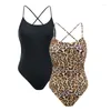 Damenbadebekleidung 2024 Großer rückenfreier einteiliger Badeanzug für Frauen Leopardenmuster 2-teiliger Bikini Einfarbiger schwarzer Hosenträger Slim Beach Monokini