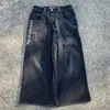 Jnco zincir nakış y2k vintage erkek kot pantolon yıkanmış rahat geniş bacak denim pantolon hip hop punk baggy pantolon sokak kıyafetleri 240311