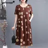 Vestidos casuais roupas femininas 2024 verão moda babados polka dot print elegante o pescoço manga curta bolsos solto midi vestido