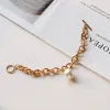 Korean Fashion Elegant Atmosphere Large Pearl Pendant Metal Thick Chain 14K Gold Bracelet for Women Designer Jewelry Gift Pulseras Mujer