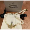 Western Empress Dowagers Hot Saturn Pearl Necklace Womens High Edition Star Full Diamond Collar Chain Hosy