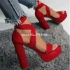 Sandali da donna alla moda in pelle scamosciata con plateau alto gladiatore stringato rosso scarpe eleganti con tacco avvolgente alla caviglia