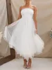 Casual Dresses Prom för kvinnors stropplösa Tube Top Tulle Dress Flounce Cocktail Party Wedding Ruffle Mesh Midi Vestidos