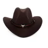 West Cowboy Hat Fashion Imitation Wool Felt Metal Bull Head Decoration Sombrero Western Men Women Cap Black Brown 240311