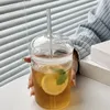 Wine Glasses Drinking With Lid And Straw High Borosilicate Glass Tumbler Cup Reusable Leakproof For Iced Coffee Bubble Tea Beverage