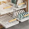 Küche Lagerung Ausziehbare Schüssel Dish Rack Integrierte Schüsseln Gerichte Trocknen Partition Waschbecken Schrank Organizer Geschirr Halter