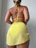 Женские купальники, сексуальный цельный купальник с вырезом, 2024, женский однотонный желтый с оборками, юбка с открытой спиной и пуш-ап, пляжный купальный костюм, моникини