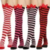 Chaussettes de noël pour femmes, bas longs avec nœud rouge, bonne année, hauts de cuisses avec nœud papillon