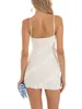 Casual Dresses Women Summer Sleeveless BodyCon Mini Dress V Neck Spaghetti Strap Frill Ruffle Short Solid Backless Party