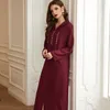 Etnische Kleding Bordeaux Retro Moslim Jurken Mode Luxe Ramadan Abaya 2024 Musulman Islamitische Midden-oosten Chiffon Gewaad