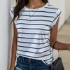 Blusas para mujer, camiseta sin mangas con estampado a rayas, camisetas tipo túnica para ropa de calle, chaleco con ajuste holgado, ropa de verano, un aspecto elegante