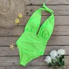 Mulheres Swimwear Mulheres Terno de Natação 2024 Verão 2 PCS Set Sexy Halter Bandagem Profunda Pescoço Romper Bikini Mini Saia Banheira Maiô