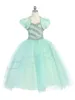 Bellezza Verde Bianco Rosa Perline di tulle Lunghezza del pavimento Abito da ragazza di fiori Abiti da spettacolo per ragazze Abiti di compleanno Gonna per ragazza Personalizzata SZ 2 4 6 8 10 12 D318004 con cappottino