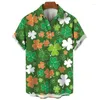 Men's Casual Shirts St. Patrick's Day Graphic Short Sleeve For Men Clothes Fashion Hawaiian Lucky Shamrock Female Blouses Ireland Kids Tops