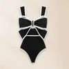 Women's Swimwear Black White One Piece Swimsuit Women 2024 Bow-tie Decor Vintage Hollow Out Beach Bathing Suit Slim Fit Monokini