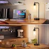 Industrial Touch Table Lamps for Bedrooms Set of 2 - 3-Way Dimmable Nightstand Lamps with USB C+A Ports and Outlet, Black Bedside Lamps with Glass Shade for Living Room