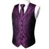 Gilet Barry Wang 20 colori Gilet da uomo in seta viola Paisley Giacca da cerimonia formale da lavoro Abito slim fit Gilet Cravatta Hanky Gemelli