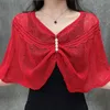 Womans Blus Ice Silk Hollow Sticked Shawl Summer Air Conditioning Neck Protection Pullover Cape Pearl Sunscreen Clothing R73 240312