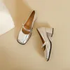 Dress Shoes Big Size 44 45 46 Patent Black Silver Closed Toe Women Spring Pumps Pearls Elegant Lady Square Chunky High Heels Mary Janes