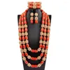 Necklace Earrings Set 2024 Trendy Jewelry Nigerian Wedding Luxury 3 Layers Artificial Coral Beads African For Bride ABG205