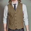 Gilets à capuche pour hommes, costume à simple boutonnage, gilet sans manches en Satin avec poche, costumes décontractés, vêtements Blazer