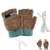 Radfahren Handschuhe 2 Seiten Heizung Winter Warm Touch Screen Frauen Stretchy Stricken Fäustlinge Halb Finger Weibliche Männer