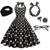 Abito Rockabilly da donna Abito svasato a pois con set di accessori Orecchini Fascia per capelli Abito per occhiali