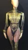 Scenkläder gnistrande guldfransar Epaulet Rhinestones Jumpsuit Women Jazz Dance Stretch Bodysuit outfit Evening Show One-Piece Costume