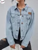 Vestes Femmes PULABO Flap Pocket Patched Button Up Denim Jacket Femmes Jean Casual Slim Manteau à manches longues Oversize