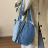 Bolsas de ombro femininas lona mensageiro pequeno coreano denim estudantes moda crossbody saco para menina 2024 pano balde