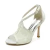 Sandali Sandali da sposa Pesce bianco Punta aperta Cinturino in pizzo con cinturino incrociato Scarpe da sposa da sposa damigella d'onore Scarpe da donna classiche Tacco alto 10 cm