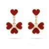 Fyra Leaf Clover Earring VanClef Fashion Classic Dangle Earrings Designer för kvinnlig agat Mor till Pearl Moissanite Valentines Gift Teacher Day örhängen 982