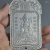 Dekorativa figurer gamla porslin tibet silver rikedom gud staty jambhala hänge amulet periapt