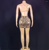 Abbigliamento da palco Abito corto in tessuto elastico con specchio con strass argento scintillante Abito corto da donna Compleanno Festeggia Spettacolo di ballerini Lkjp