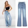 Niebieski design dżinsów o wysokiej talii dla kobiet