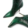 Boots 2021 New Green Serpentine Autumn Winter Long Boots Women's Shoes Stiletto Heel Tip Back zipper Fashion Women Boots Big Size3346