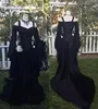 Винтажные черные готические кружевные свадебные платья трапециевидной формы в средневековом стиле с бретельками и длинными рукавами, корсетные свадебные платья, викторианское платье9722337
