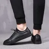 HBP Non-Brand Mens Quality Premium Genuine Leather Casual Walking Sneakers All Black Real Leather Shoes with Sock Lining