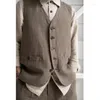 Men's Vests Formal Vest Linen Retro Solid Cotton Business Cool Coat Slim V-neck Single Breasted Sleeveless Suitable For Leisure